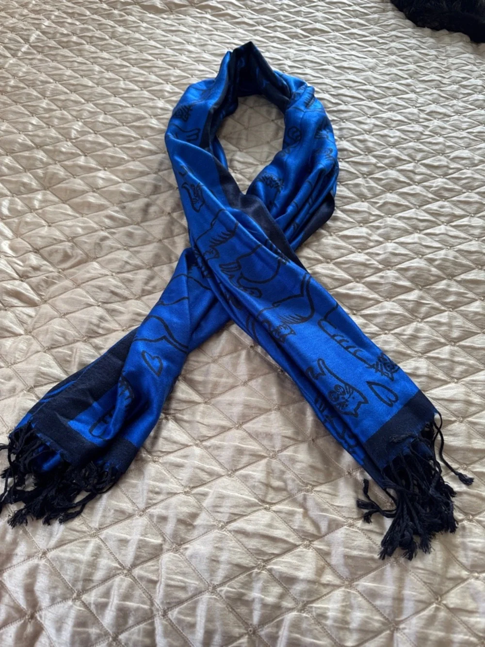 Pashmina Blue and Black Cat Rave Print Scarf/Wrap